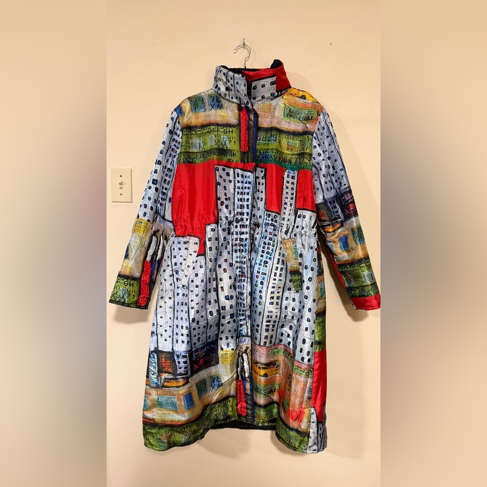 UbU Reversible Art Print Puffer Coat | Vintage Cityscape Jacket | M/L